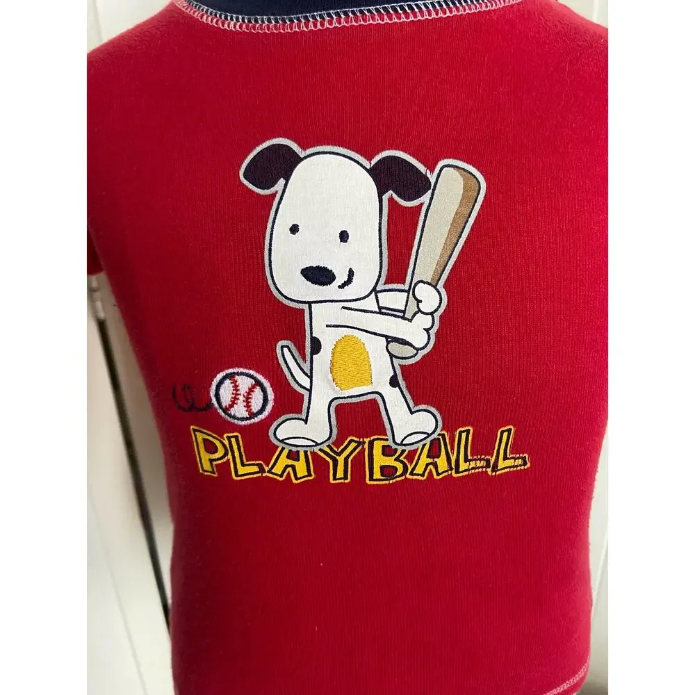 Carter's Boys Pajamas Size‎ 18 Mo Red Gray Baseball Dog Play Ball Cotton